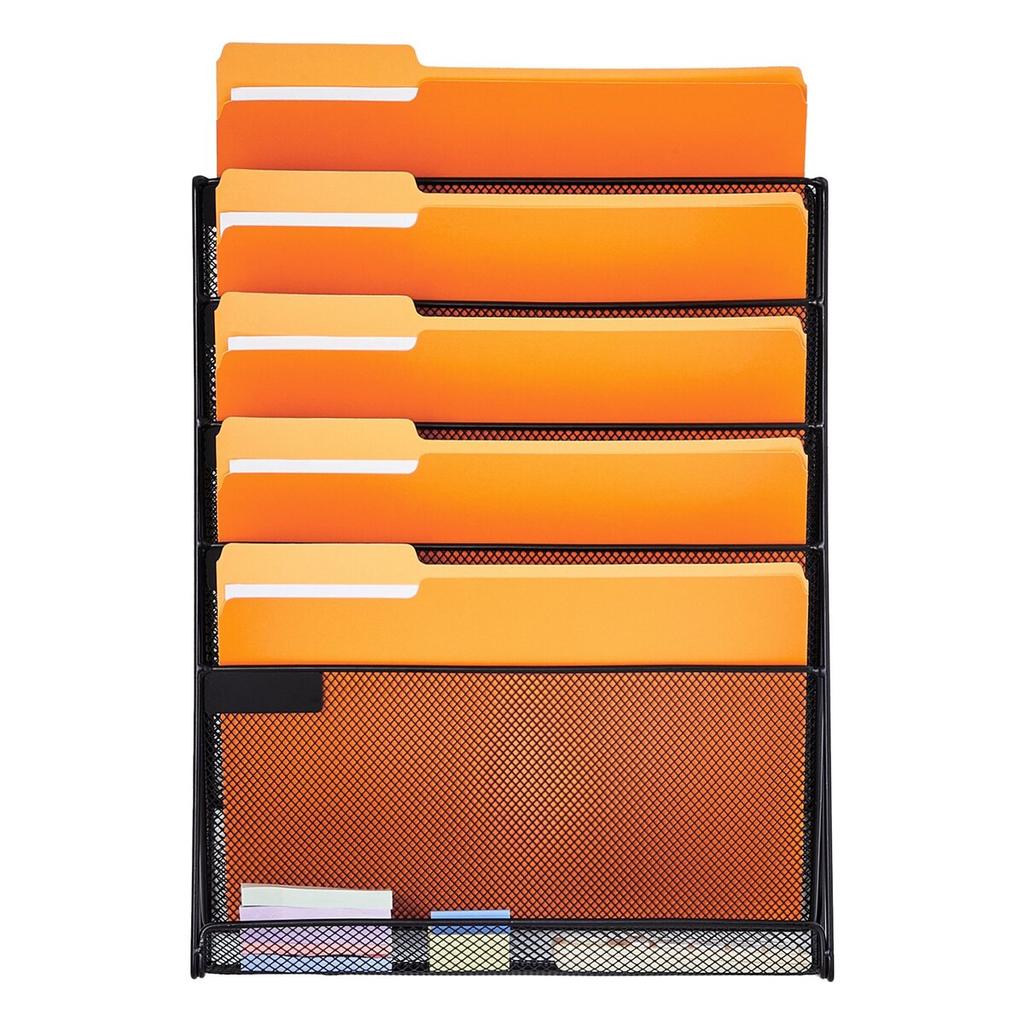 File Wall Rack, One-Piece 6 Pockets Mesh Wall File Holder, Wall Mounted Magazine Mail Paper & Document Storage Folder, Metal Wall File Organizer with