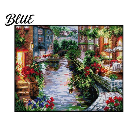 Cotton Cross Stitch Needle Large Colorfast Clear Town Pattern Kit Waterside Print Anti-rust Beautiful Size