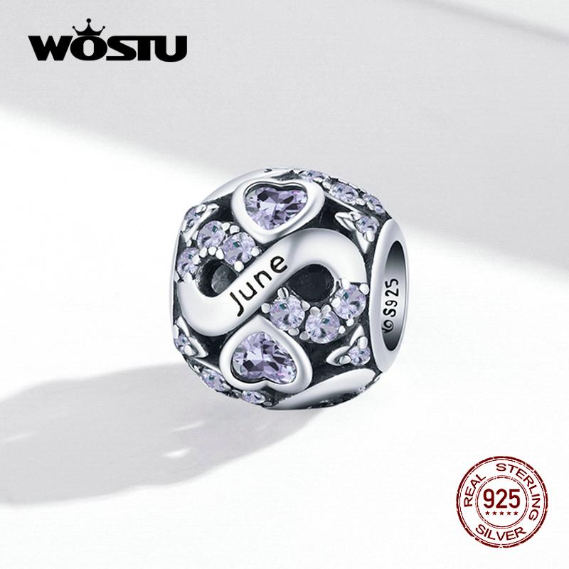 

WOSTU Pave цветные стразы двенадцать месяцев сферическая подвеска из стерлингового серебра 925 пробы для ювелирных изделий своими руками, подарок June