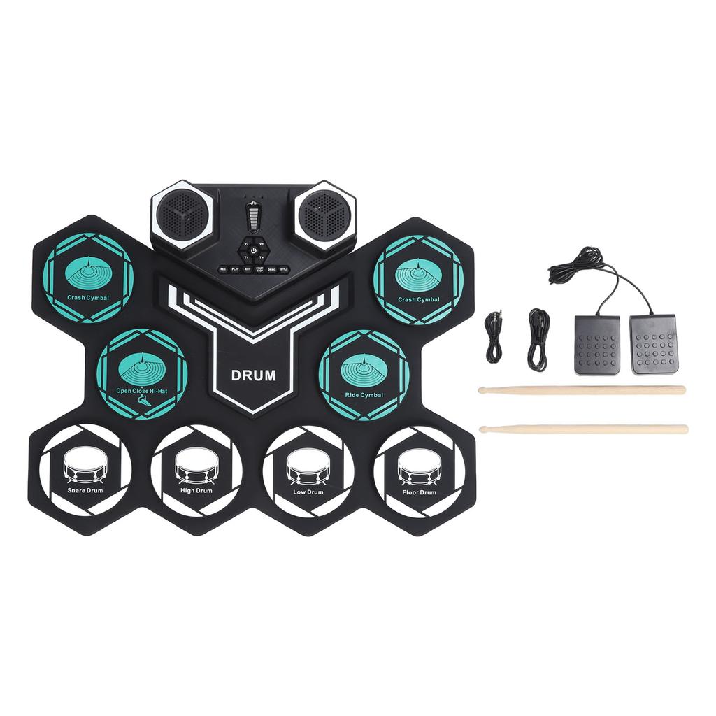 Electronic Drum Set Simulation Sound USB Rechargeable Silicone Roll Up Drum Practice Pad with Foot