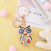 Owl Keychain with Enamel Accents Sparkling Rhinestone Car Key Ring for Women Wisdom Symbol Pendant for Bags Keys