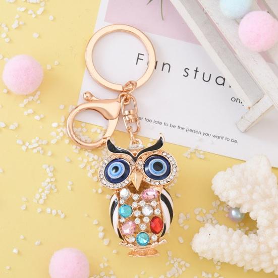 Owl Keychain with Enamel Accents Sparkling Rhinestone Car Key Ring for Women Wisdom Symbol Pendant for Bags Keys