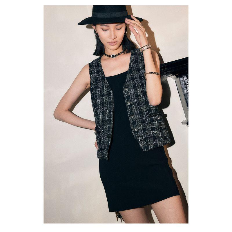 

Blacknini Yin WAF/Japan Import Limited Fabric Hand-Woven Classic Style Vest Two Colors Black Plaid XS