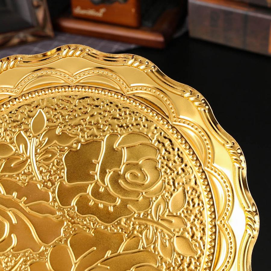 Leichter Luxus Europäische Rose Runder Tablett Snacktablett Verdicktes Obsttablett Kreatives Teetablett High-End Dinner Tablett Handwerk