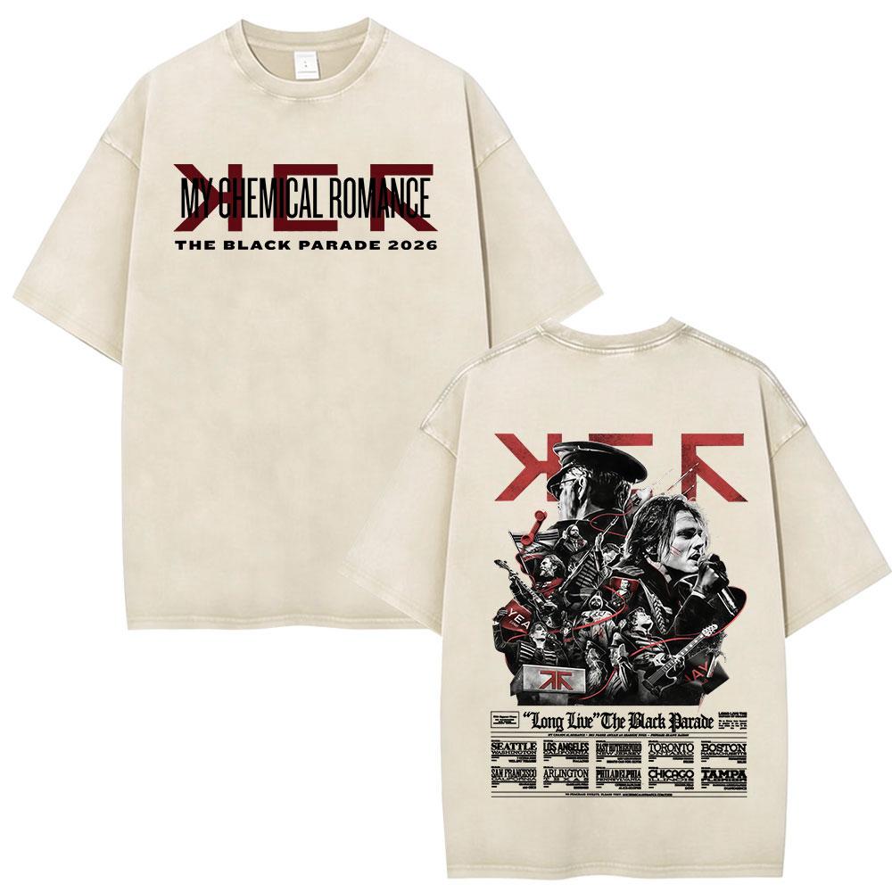 Rock Band My Chemical Romance Washed Tshirt The Black Parade Tour Merch Fans Gifts Tshirts Mens Clothing Punk T Shirts