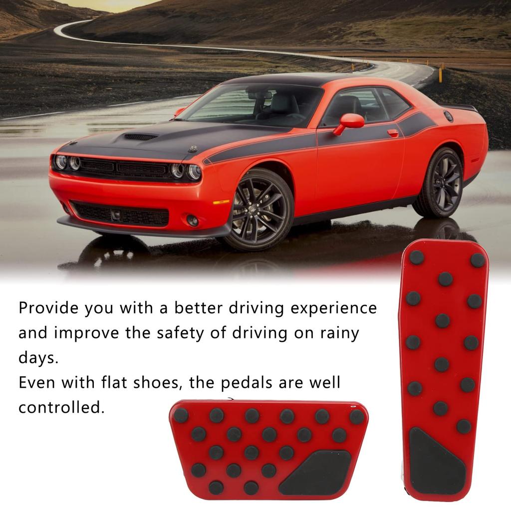 Qiilu Brake Pedal Pads 2pcs Accelerator Brake Pedal Anti Slip Foot Pedal Pad Replacement for Dodge Challenger 2009-2021