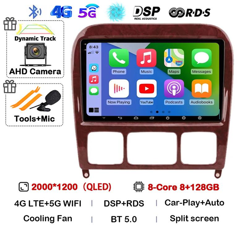 Android 14 Carplay Auto Car Stereo Radio For Mercedes Benz S-Class S Class W220 VV220 1998-2005 Mutimedia Player GPS Navigation