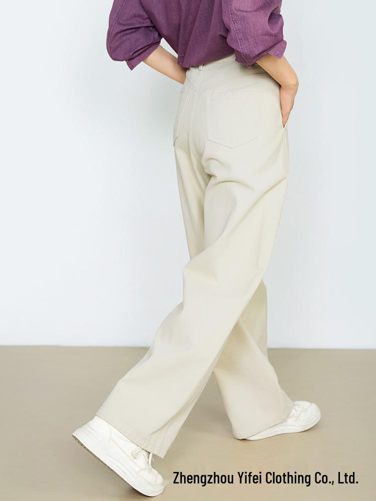 Yi Fei Women's Autumn 2025 Cream White Curved & Straight Leg Wide Denim Pants