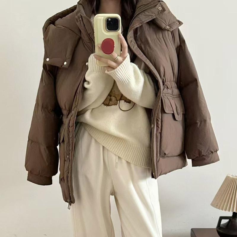 Down jacket women's thickened white duck down jacket winter warm simple style short feather jacket