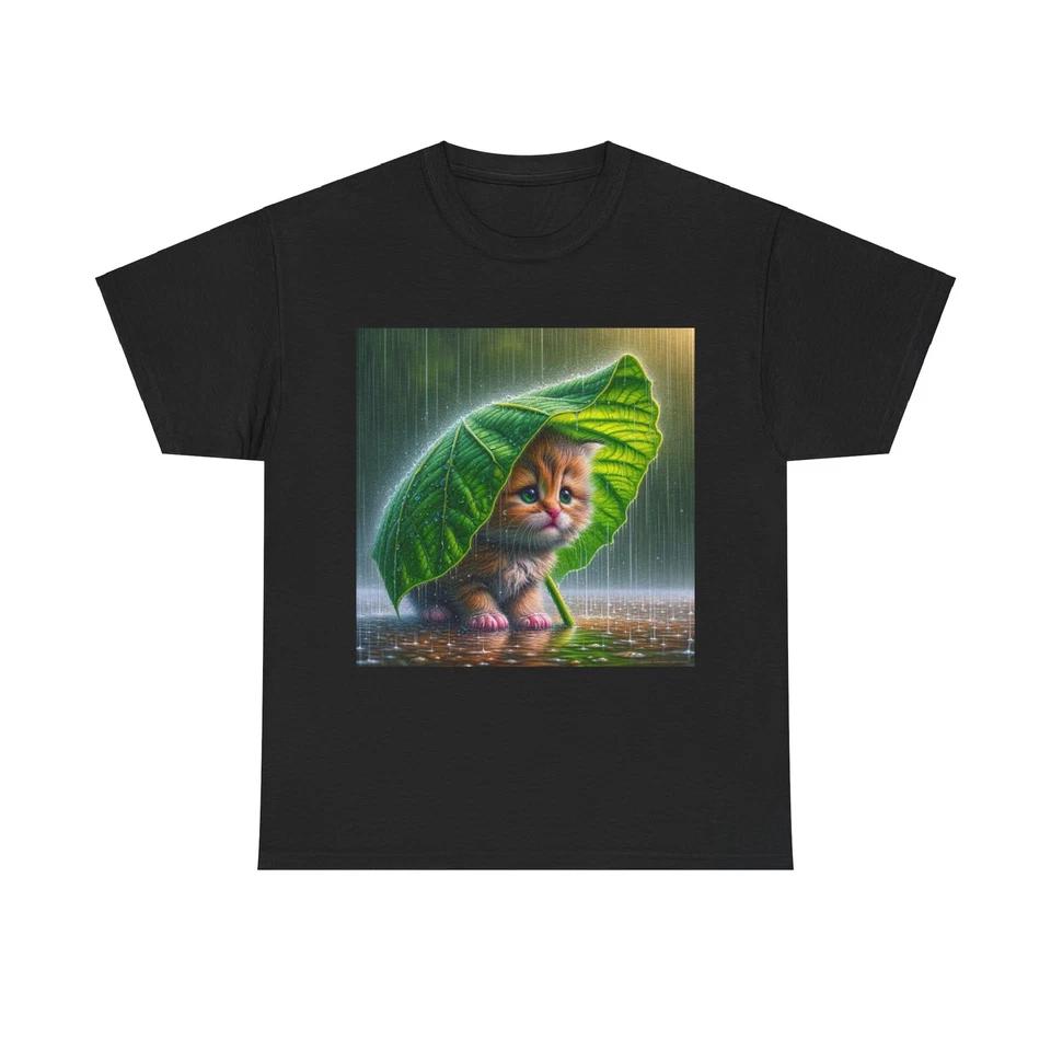 Unisex Adult T Shirt Fluffy Kitten Rainy Forest Illustration 3XL