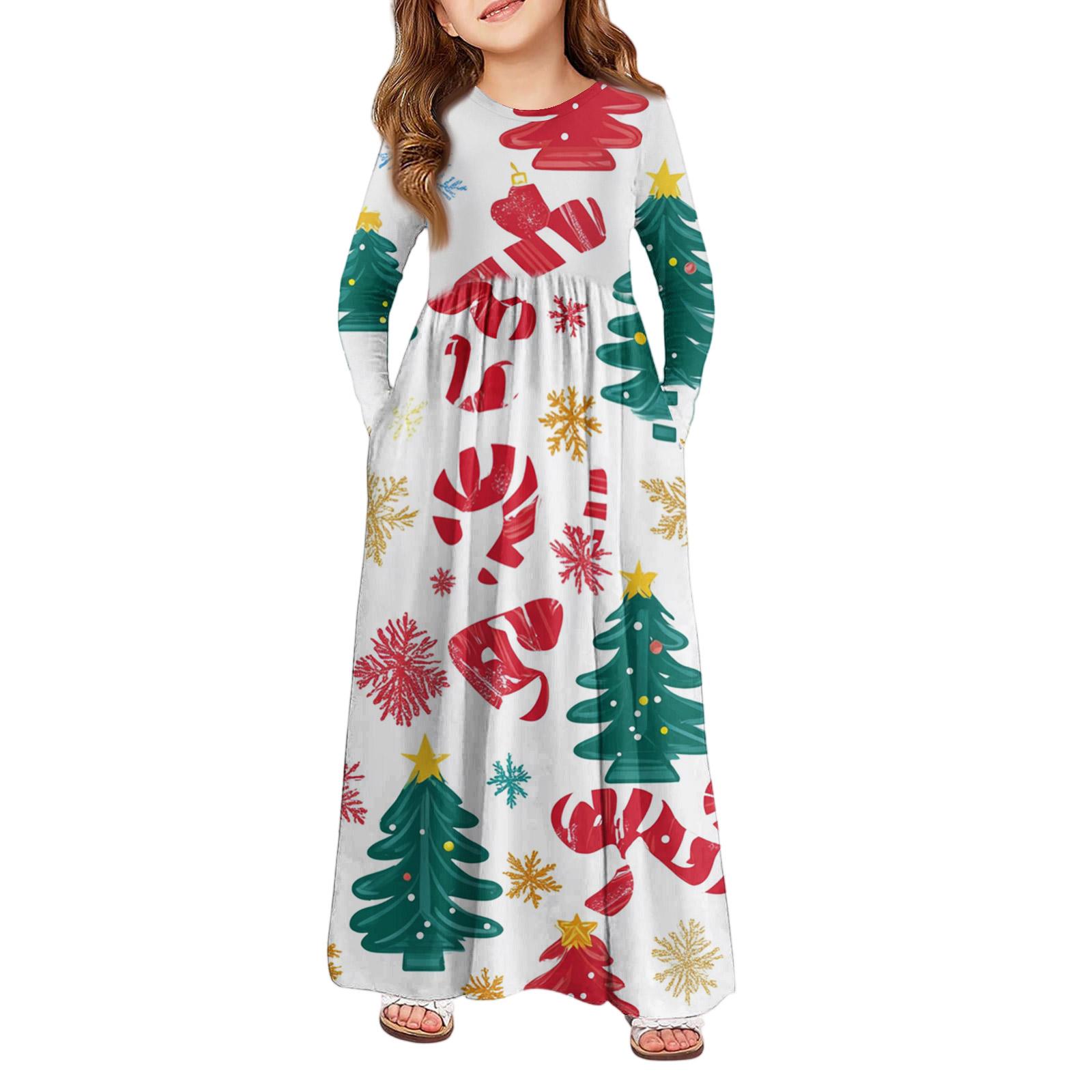 

Girls Maxi Dress - Long Sleeve Pocket Dress Christmas Day 120