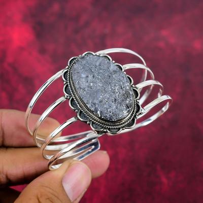 Gioielli di Shungite Grezza, Bracciale Rigido in Argento Sterling Massiccio 925, Bracciale di Gioielleria con Pietre Preziose Fatto a Mano, Per il Memorial Day