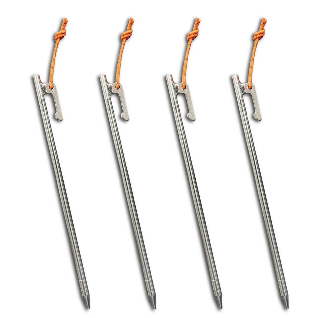 PolariSign Titanium Tent Pegs (20cm/24cm/30cm, 4/6/8-Piece Set) - Camping Pegs, Titanium, with Reflective Rope, for Tents and Tarps - PolariSign (24cm