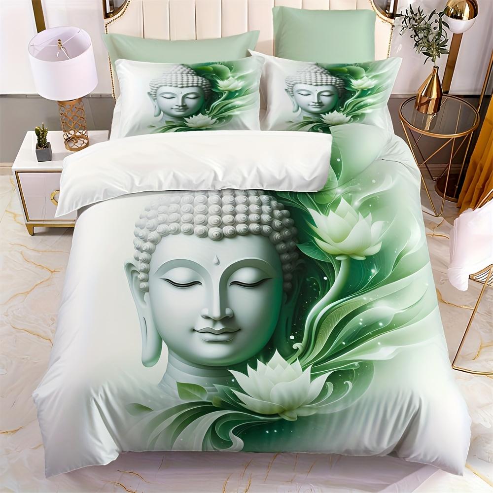 3-teiliges Buddha-Bettbezug-Set Meditations-Buddha-Statuen Muster Bettwäsche-Set Ohne Füllung Für Schlafzimmer Wohnheim Zimmer Heimdekoration Für Erwachsene