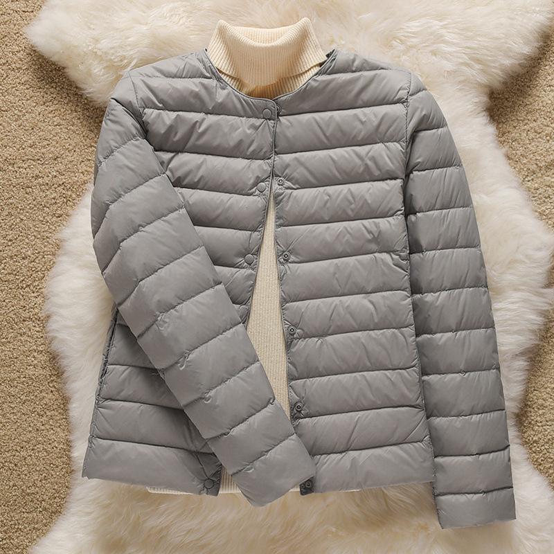 Autumn and Winter Light Round Neck V-neck Down Jacket Women's Warm Liner Short Jacket Women's Collarless Inner Tide