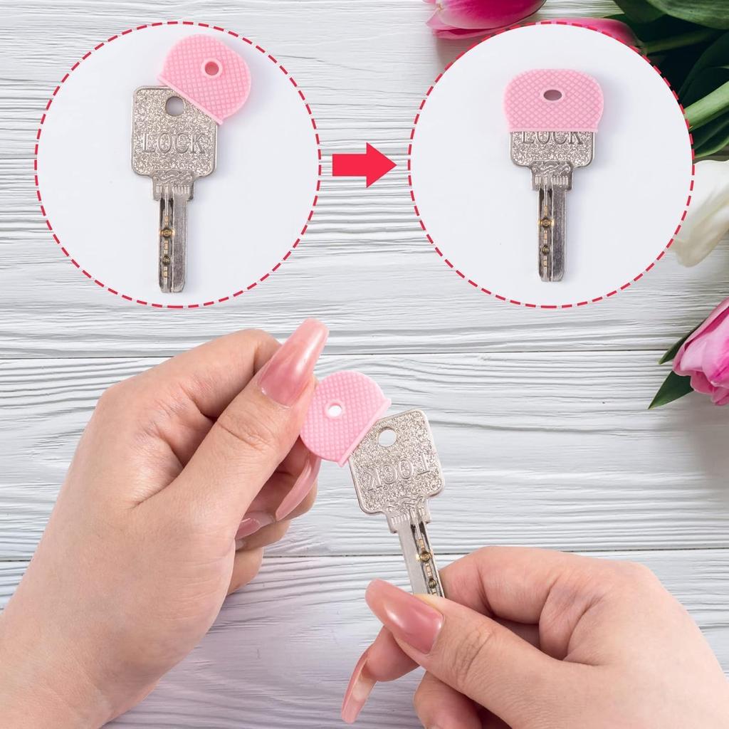 2/5 st färgade nyckelhattar PVC mjuka nyckelskydd elastiska nyckelidentifieringsskydd organizer ihålig ljuddämpare nyckeltopptillbehör