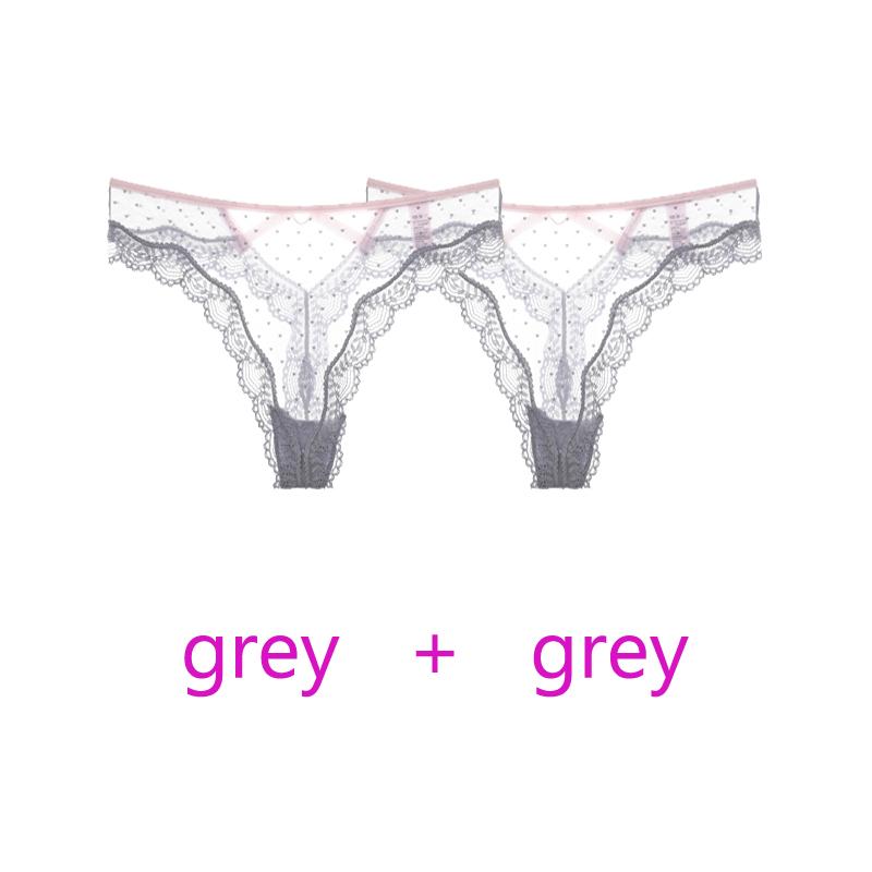 TERMEZY 2Pcs/Lot Sexy Lace Panties Women Low-waist Underwear Hollow Out Transparent Thong Female Seamless G-string Lingerie Underpant