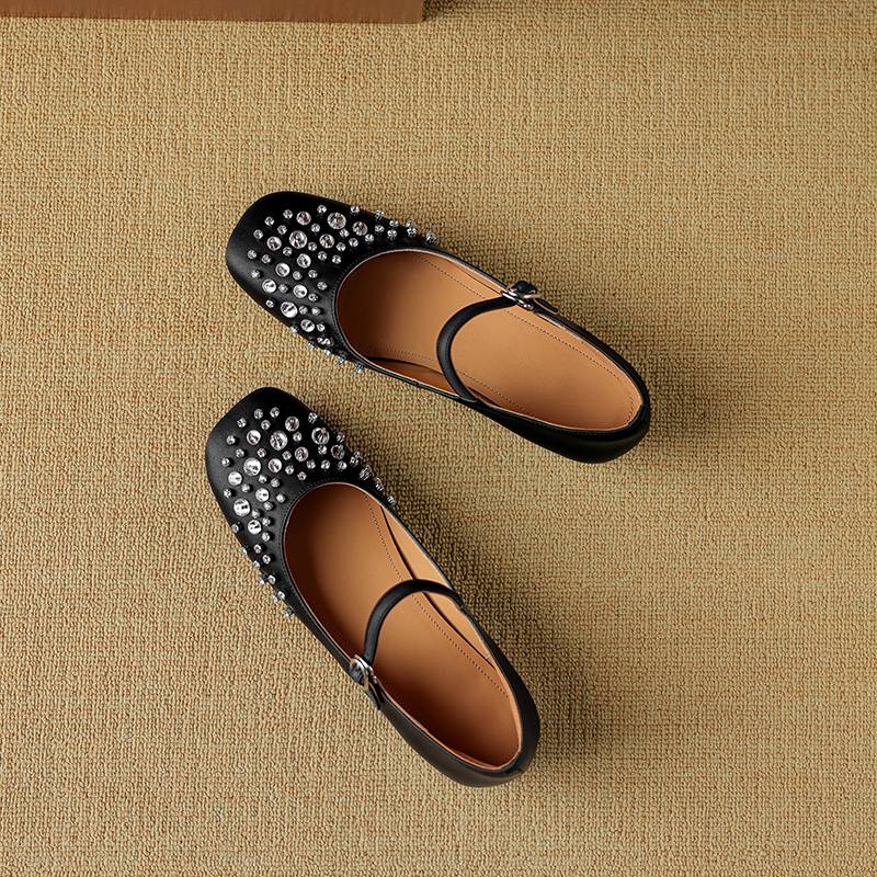 

Krazing Pot Овчина Лето Осень Размер 40 Низкий каблук Мэри Джейн с кристаллами Квадратный носок Гладиаторские туфли-лодочки с мелким вырезом 35 чёрный