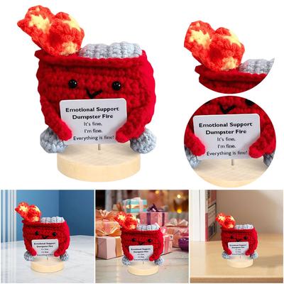 Emotional Support Dumpster Fire with Encouraging Card Positive Crochet Dumpster Fire Cute Funny Gifts for Coworkers Friends