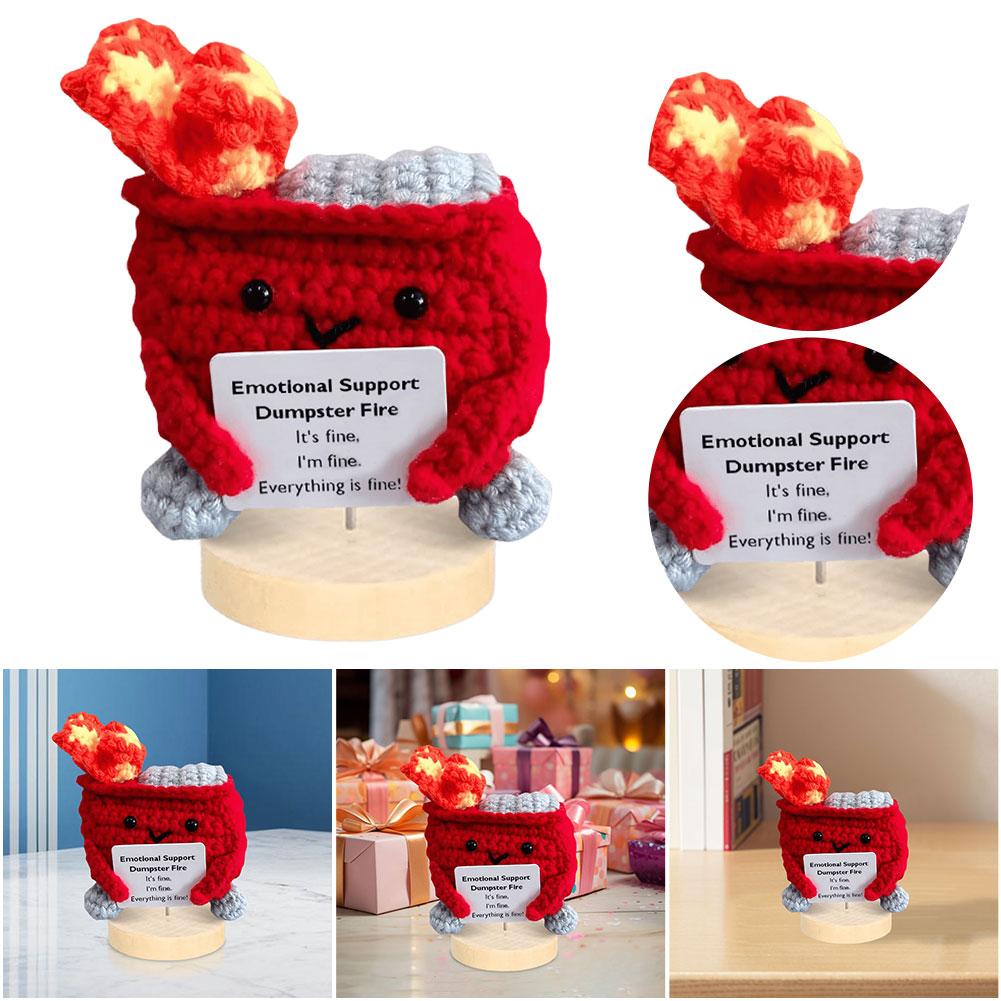Emotional Support Dumpster Fire with Encouraging Card Positive Crochet Dumpster Fire Cute Funny Gifts for Coworkers Friends