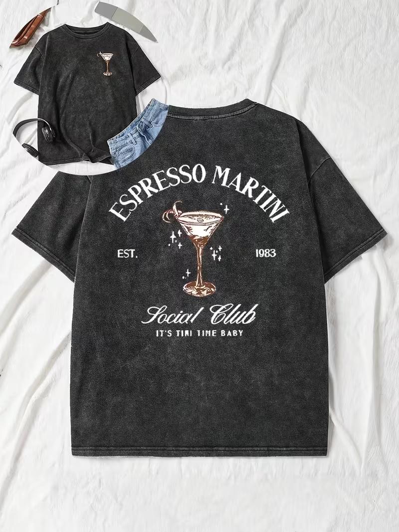 

Mas Tequila Por Favor Retro Washed TShirts Doublesided Print Crew Neck Short Sleeve Top for Women Spring Summer Daily Wear S
