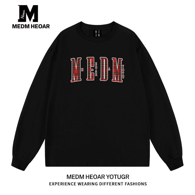 Medmheoar American-Style Long-Sleeve T-Shirt for Men and Women, Trendy Brand Spring and Autumn Base Layer Top [All Three Labels Complete]