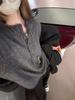 Autumn/Winter Women's 100% Pure Wool Grey Cardigan: Loose, Versatile, Button-Up Knitwear with Half Open Collar