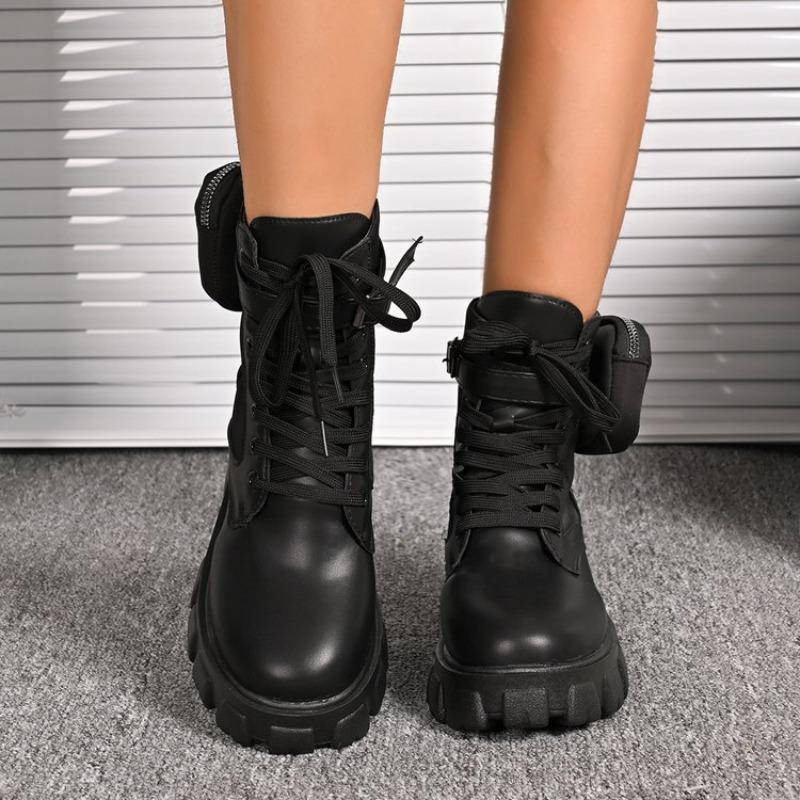 Large Size Muffin and Medium Tube Strap Martin Boots Autumn and Winter New Metal Buckle Strap Women's Boots