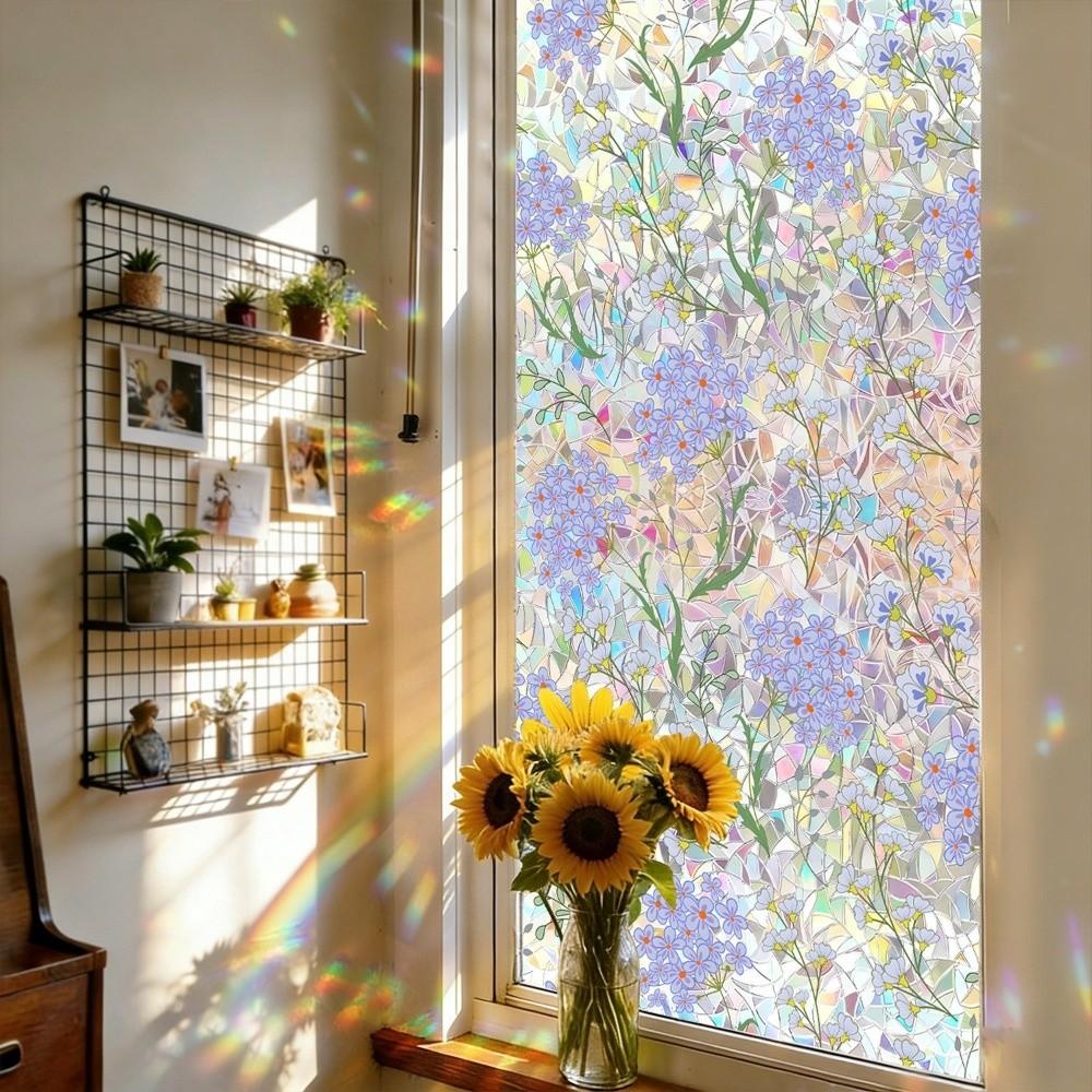 Translucent Floral Window Privacy Film PVC Static Stained Glass Cling  For Living Room