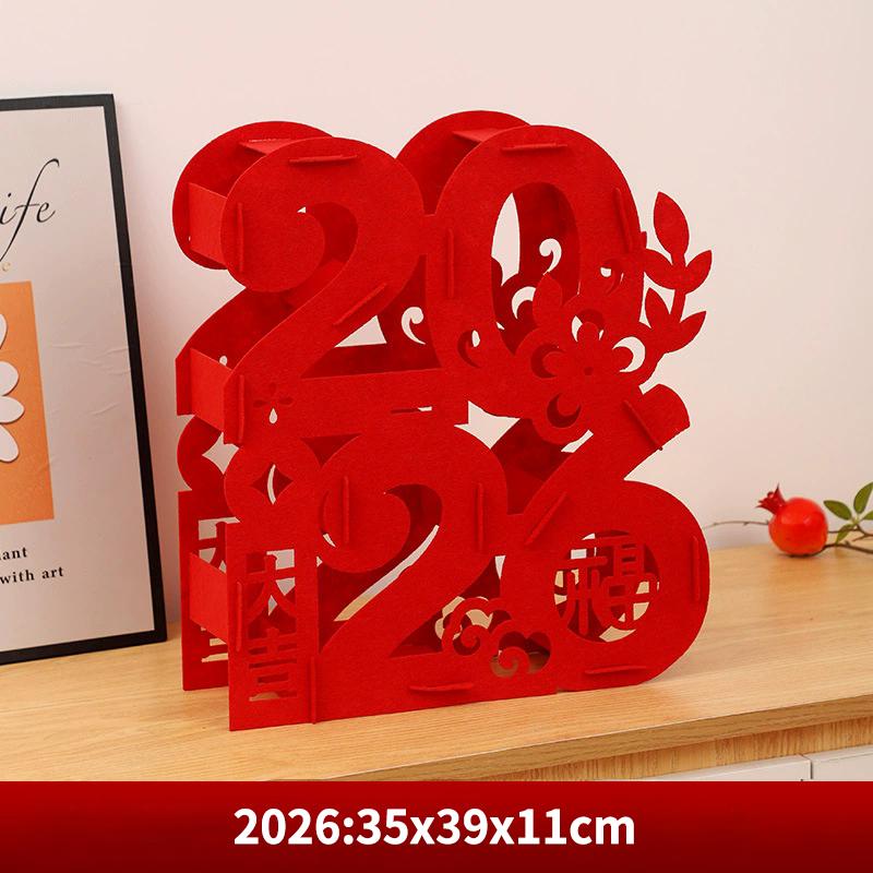 3D New Year Decorations Spring Festival Lucky Character Ornament Non-Woven Fabric Fu Word Horse Year Standing Decorations