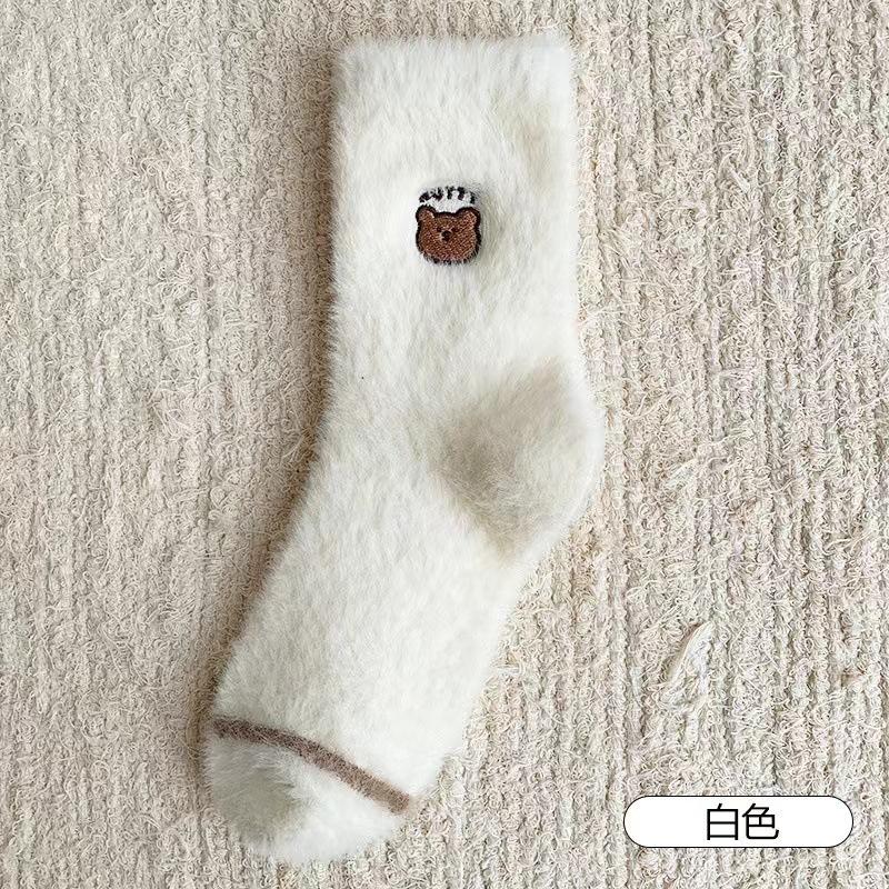 

New Fashion Autumn Winter Sock for Children Thickened Cute Mink Fur Socks Mid Tube Warm Cartoon Plush Home Floor Socks Keep Warm One Size