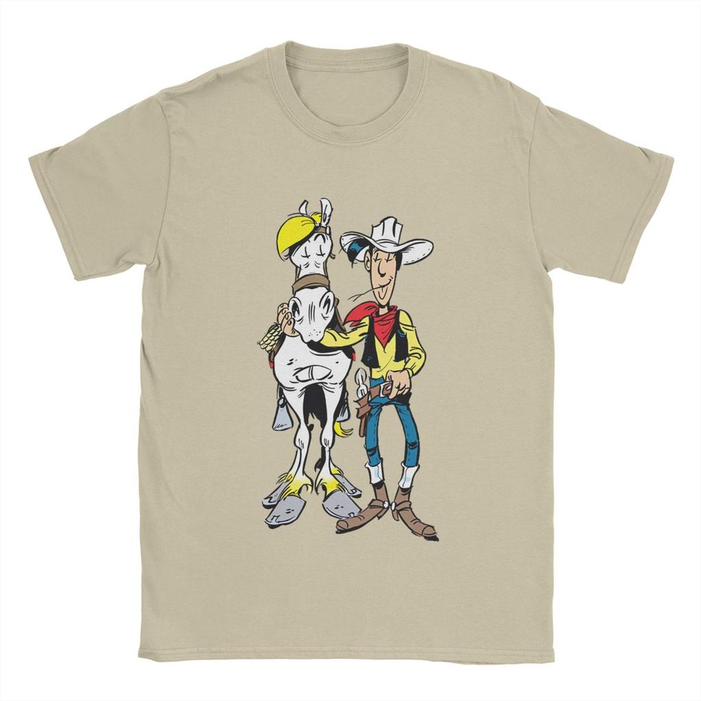 Koszulkka Lucky Luke Unisex 100% Bawełna Casualowa Okrągły Dekolt Koszulki z Kreskówkami Krótki Rękaw Top dla Dorosłych