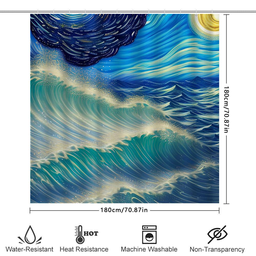 Artistic Ocean Waves Shower Curtain Modern Blue White Design For Bathroom Decorations 3D Printed Waterproof Fabric Easy To Hang