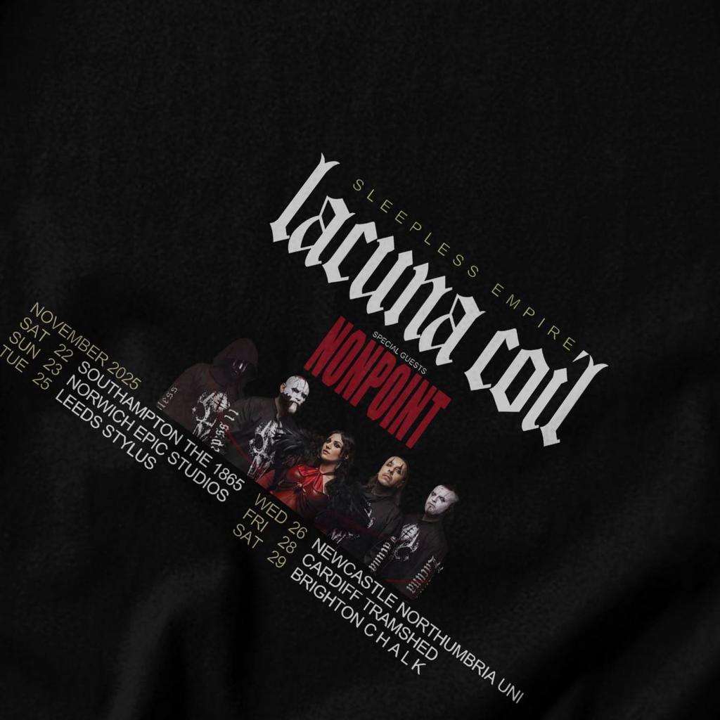 Herren T-Shirt Lacuna Coil Sleepless Empire Tour 2025 Trendige Idee Y2K Grafik Rundhals Unisex Kleidung T-Shirts