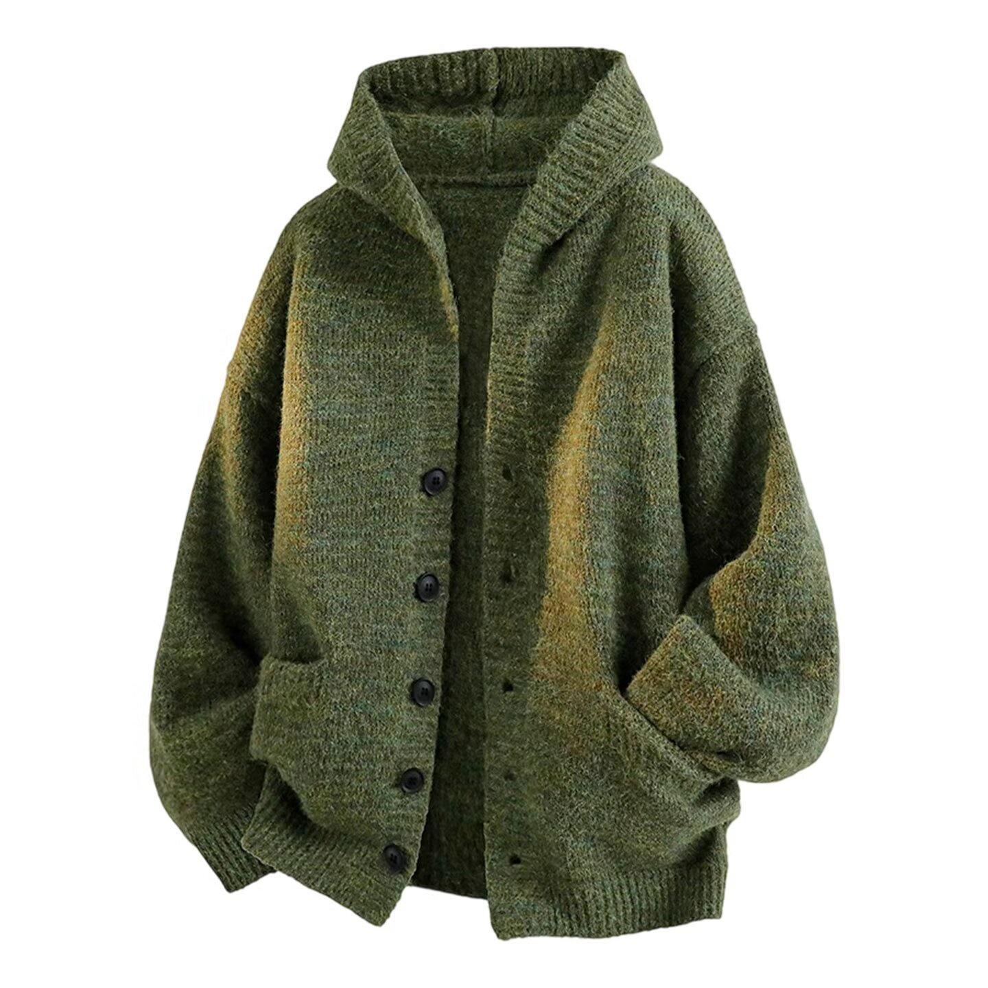 

Men s Trendy High-End Knit Hooded Cardigan - Loose Fit, Autumn/Winter Style L зелений