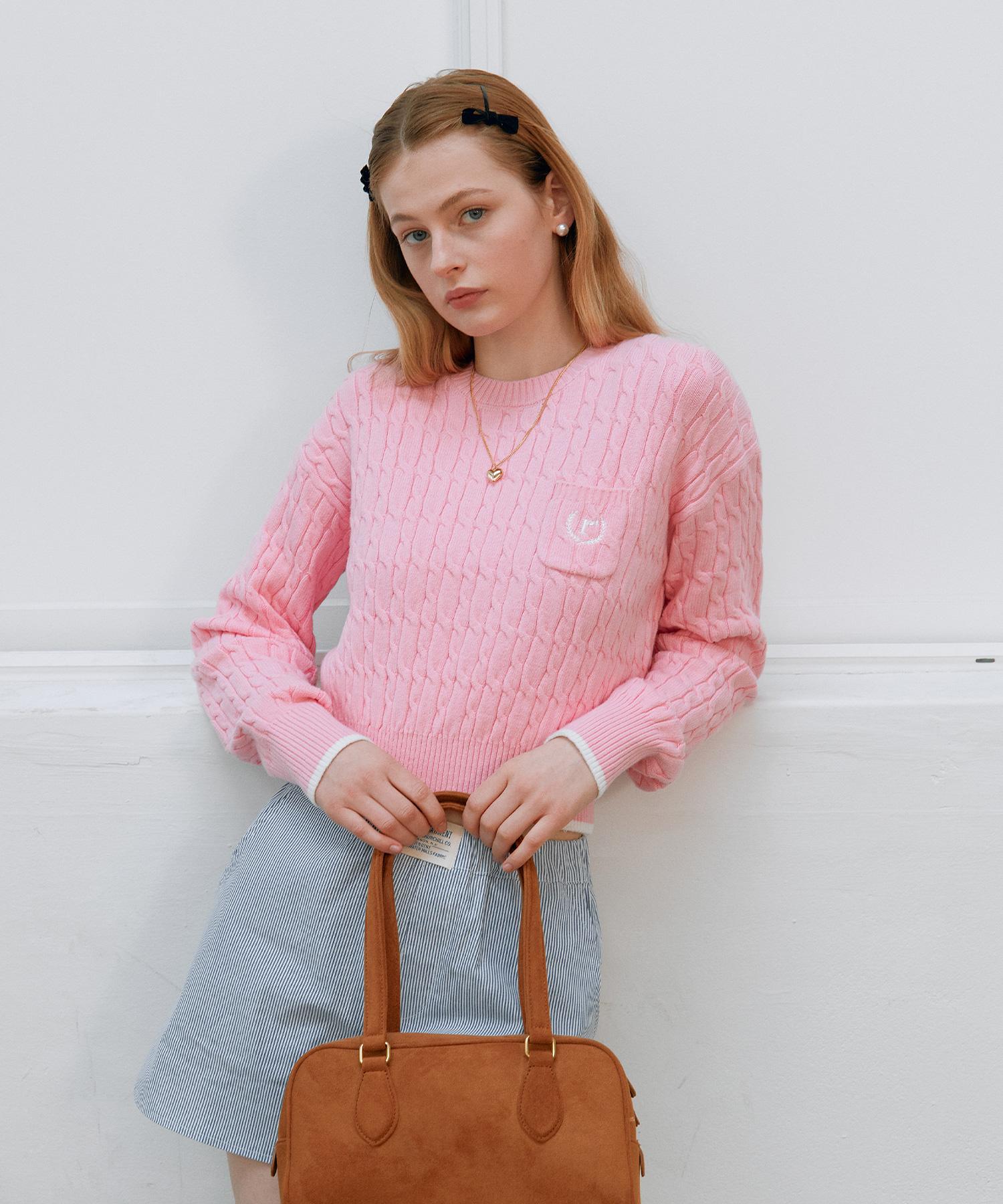 Lora Lora Round Neck Cable Knit Pink Pink/Free