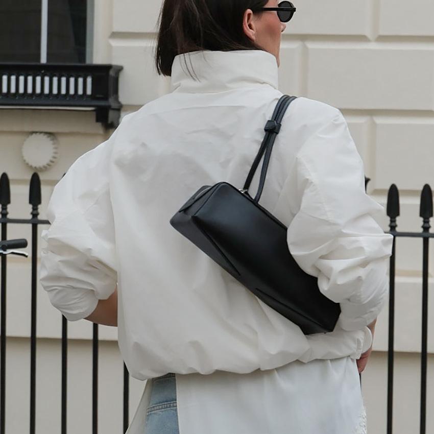 Autumn and Winter New Loose Drawstring Outdoor Jacket Design Sense White Black Stand-up Collar Trench Coat