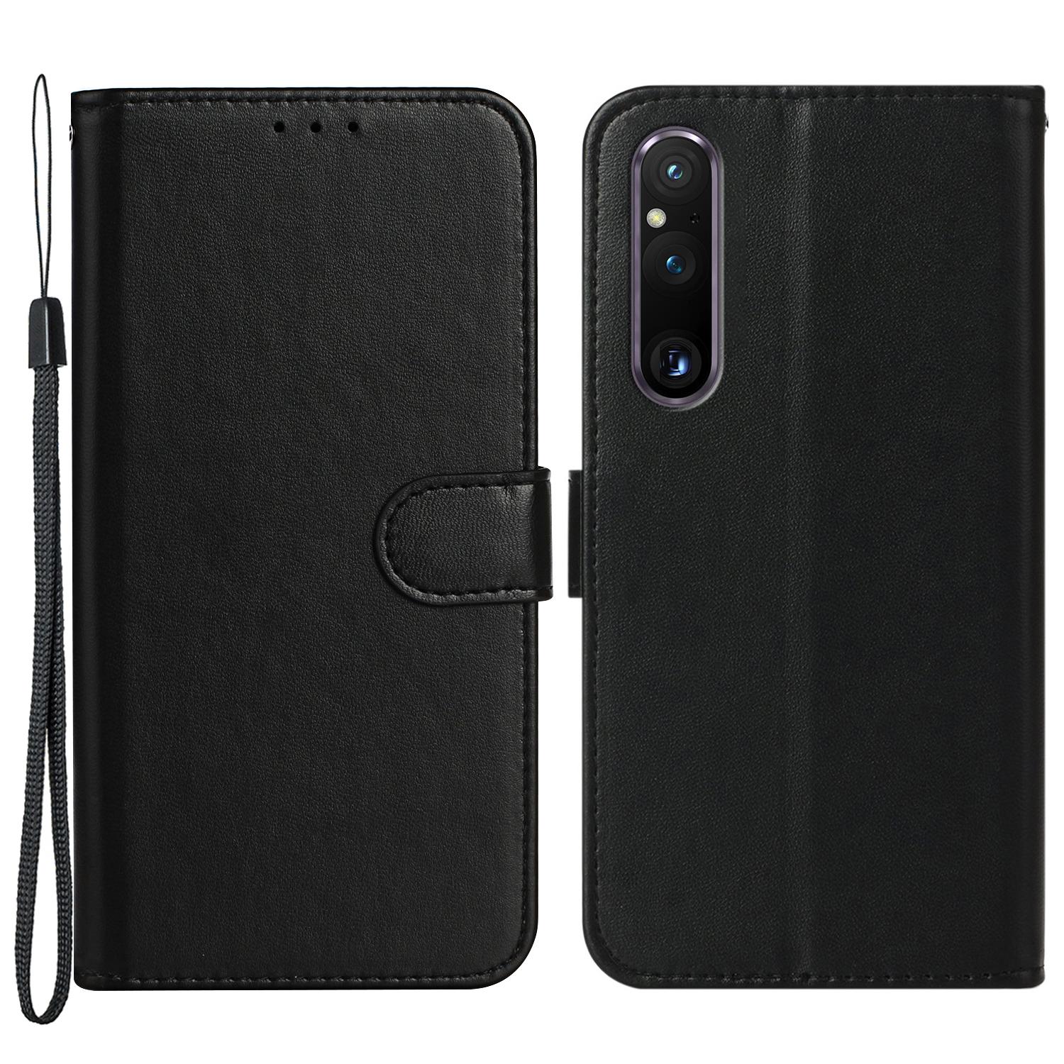 

B40 For Sony Xperia 1 V Wallet Cell Phone Case Anti-Scratch PU Leather+TPU Phone Stand Shell Black