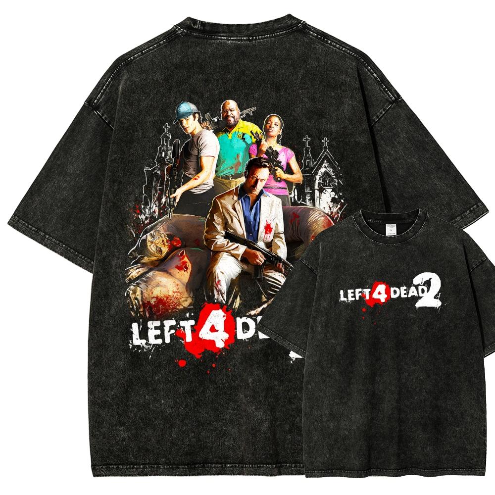 Left 4 Dead Print Vintage Washed Tshirt Unisex Fashion Tshirt Short Fashion Oversized Unisex Couples Washed Vintage Loose Classic