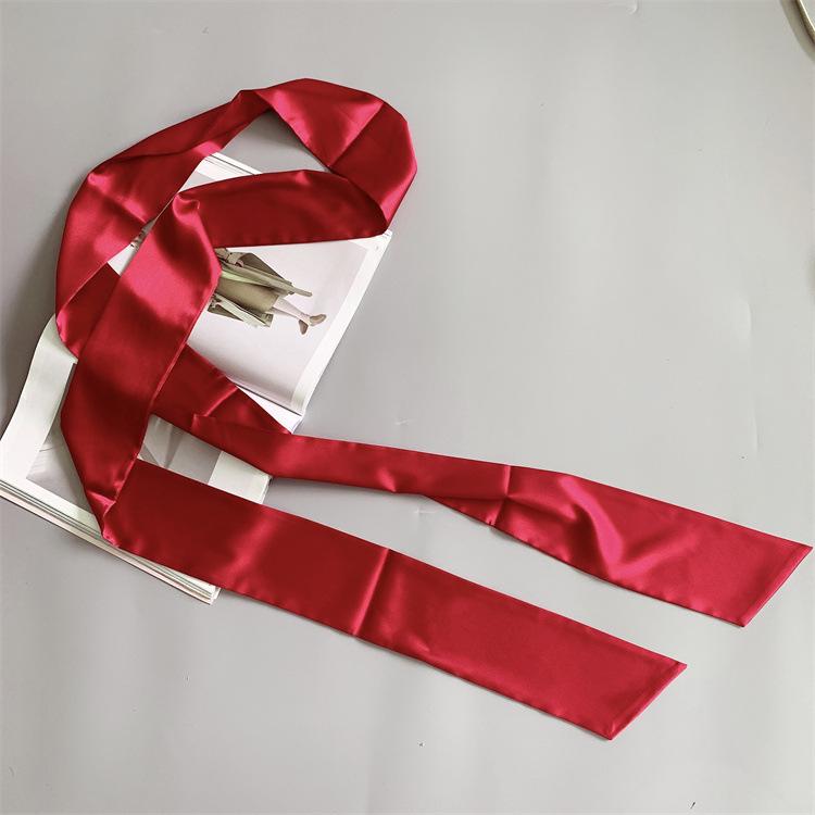 Navy Blue Solid Silk Ribbon Belt with Skirt Decoration