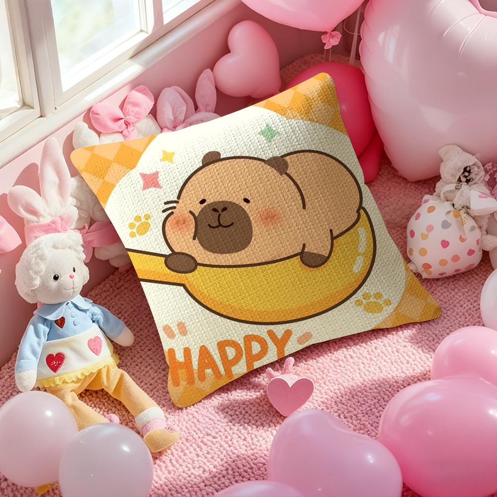 Cute Cartoon Capybara Pillow Case Anti-Dustmite Pillowcase Invisible Zipper Silky Short Plush Sofa Cushion Cover