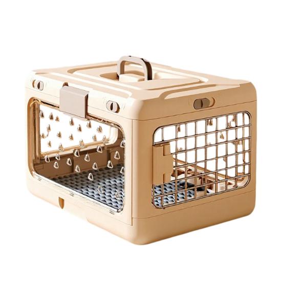 

Collapsible Pet Travel Carrier Hard Plastic Cat Carrier with Urine Pad Mesh Grid Foldable Dog Kennel for Small Dogs Cats рожевий