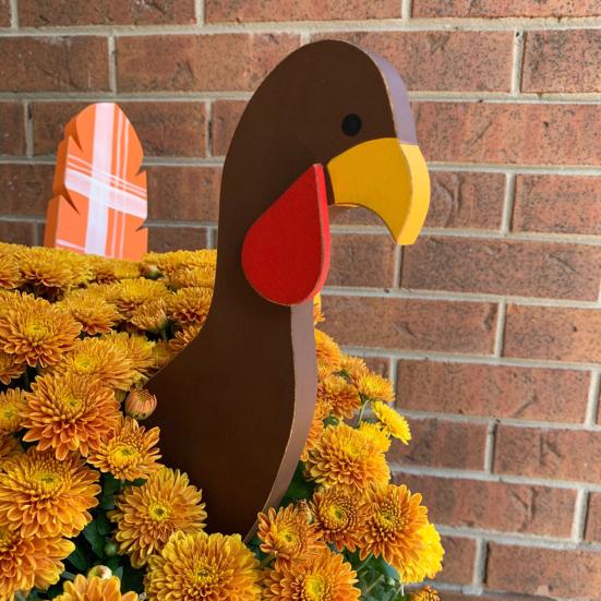 Thanksgiving Turkey Planter Stakes Hand-Painted Wooden Garden Decor for Pots Flower Beds Autumn Fall Harvest Decoration
