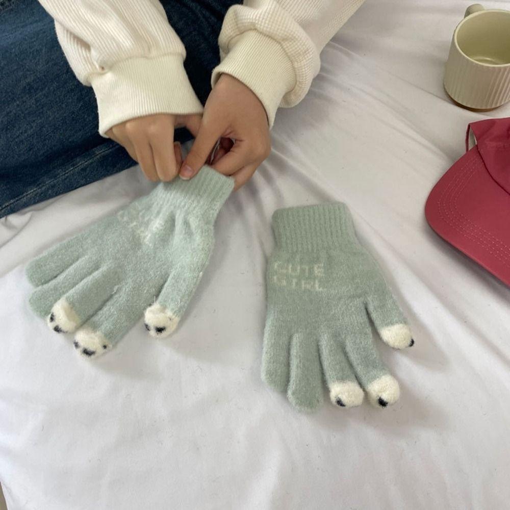 Panda Fluffy Mittens Warm Cute Velvet Gloves Lovely Plush Knitted Gloves  Male