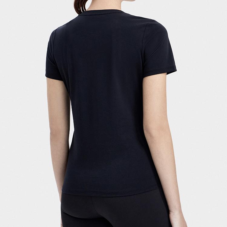 FILA Letter Logo Printed Round Neck Pullover American Vintage Short Sleeve T-Shirt Women T-Shirts Deep-Black A11W321115ABK