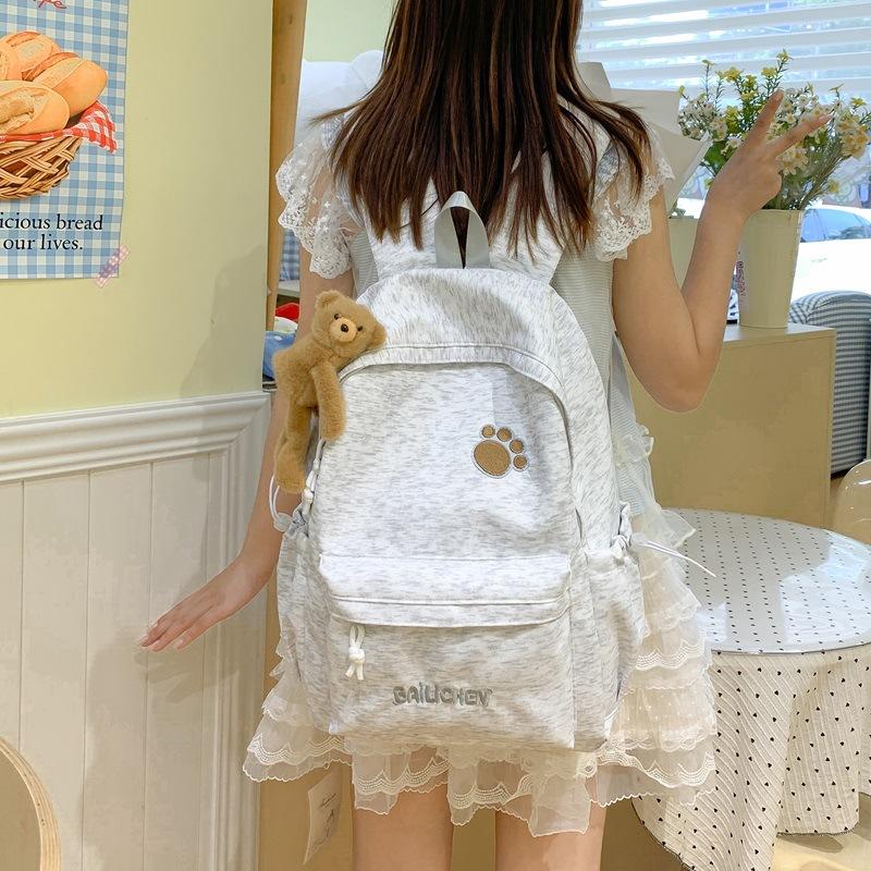 School bag Korean style gentle style with a fufu little bear double shoulder bag, student party campus style, high-appearance practical backpack