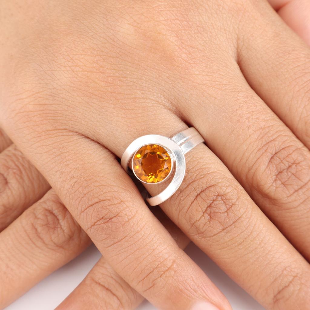 Rare Citrine Gemstone 925 Sterling Silver Jewelry Handmade Ring Gift For Mother RR-68-14