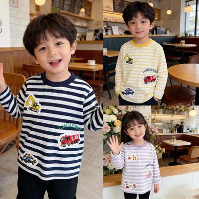 Boys' Spring 2025 Long-Sleeve Car Design Round Neck Base Layer T-Shirt