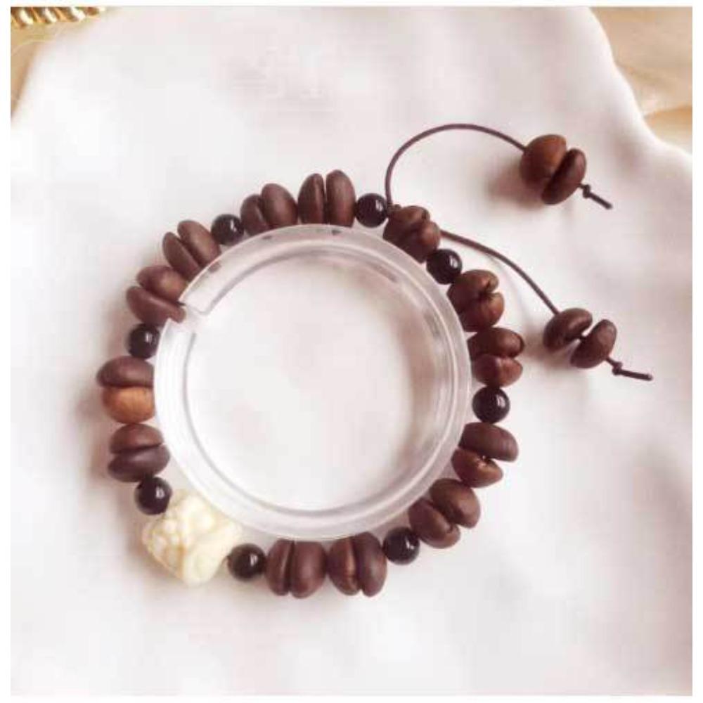 Handmade Natural Real Coffee Bean Bracelet Elastic Sandalwood Coconut Chip Wood Splicing Woven Jewelry Bracelet for Women