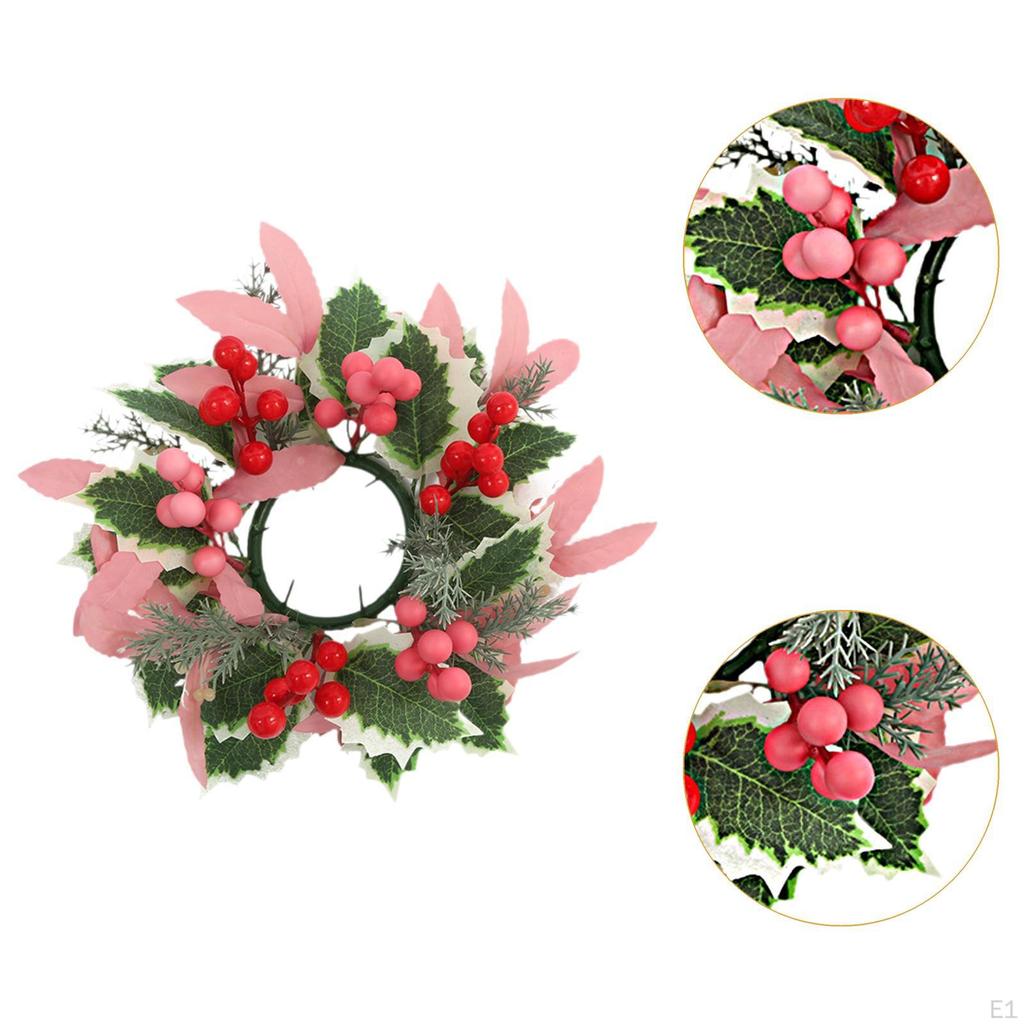 Christmas Artificial Leaves Candle Ring Wreath Garland Handmade ID 3.3inch